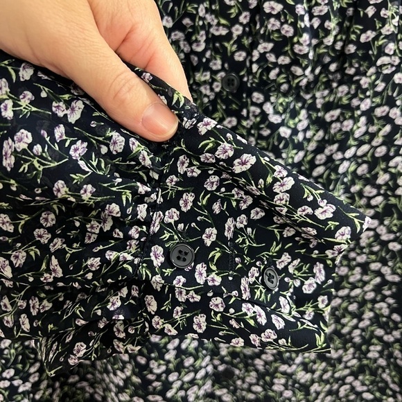 Lulus Nothing But Bliss Navy Blue Floral Print Button-Up Mini Dress - Size M - Picture 6 of 9